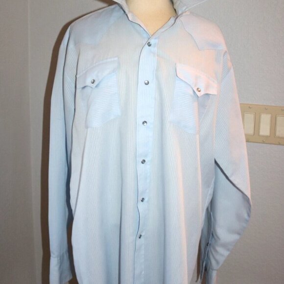 Panhandle Slim Shirt Mens 17-36 Blue Pinstripe Western Pearl Snap Made USA - Picture 8 of 16